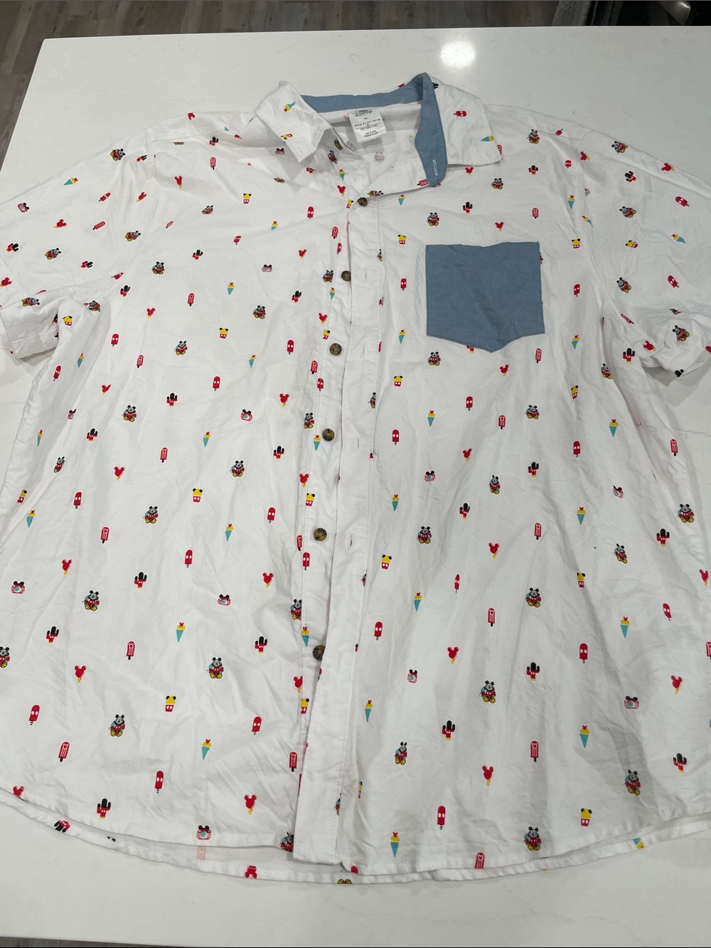 Disney Mickey Mouse Button Shirt Mens Treat Ice Cream Snack All Over Print SZ XL